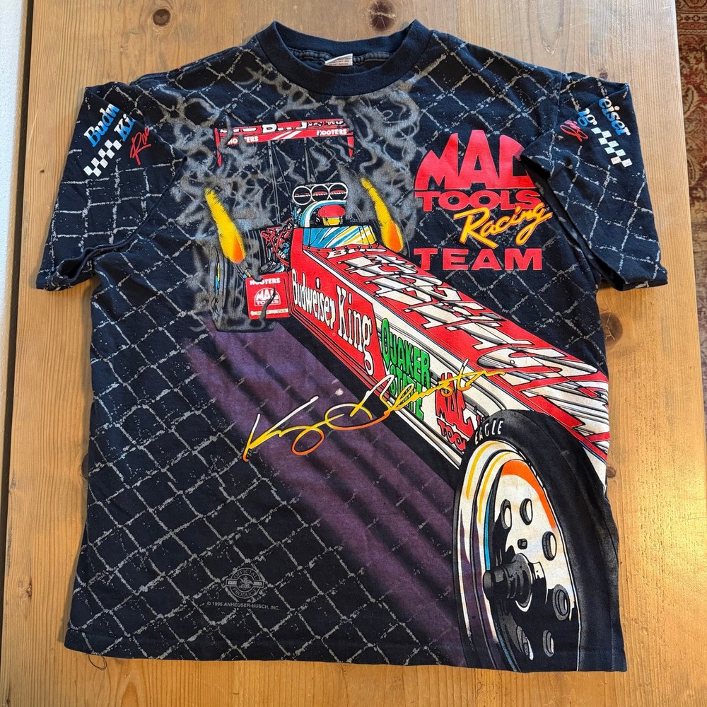 Vintage 1995 Budweiser King Kenny Bernstein Mac Tools Racing Team T-Shirt XL AOP